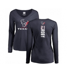 Football Women's Houston Texans #21 Bradley Roby Navy Blue Backer Long Sleeve T-Shirt