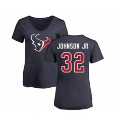 Football Women's Houston Texans #32 Lonnie Johnson Navy Blue Name & Number Logo T-Shirt