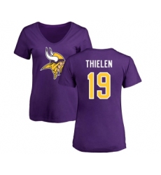 Football Women's Minnesota Vikings #19 Adam Thielen Purple Name & Number Logo Slim Fit T-Shirt