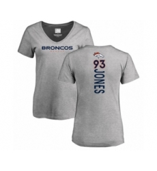 Football Women's Denver Broncos #93 Dre'Mont Jones Ash Backer V-Neck T-Shirt