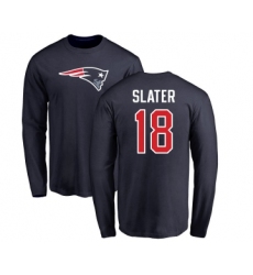 Football New England Patriots #18 Matthew Slater Navy Blue Name & Number Logo Long Sleeve T-Shirt