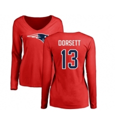 Football Women's New England Patriots #13 Phillip Dorsett Red Name & Number Logo Slim Fit Long Sleeve T-Shirt