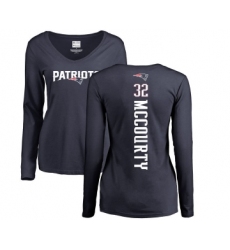 Football Women's New England Patriots #32 Devin McCourty Navy Blue Backer Slim Fit Long Sleeve T-Shirt