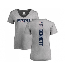 Football Women's New England Patriots #77 Michael Bennett Ash Backer V-Neck T-Shirt