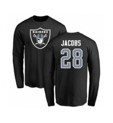 Football Oakland Raiders #28 Josh Jacobs Black Name & Number Logo Long Sleeve T-Shirt