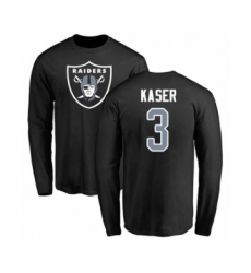 Football Oakland Raiders #3 Drew Kaser Black Name & Number Logo Long Sleeve T-Shirt