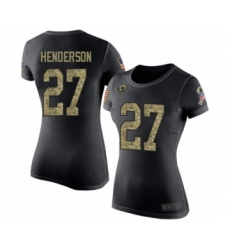 Women's Los Angeles Rams #27 Darrell Henderson Black Camo Salute to Service T-Shirt
