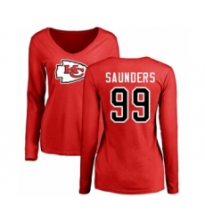 Football Women's Kansas City Chiefs #99 Khalen Saunders Red Name & Number Logo Slim Fit Long Sleeve T-Shirt