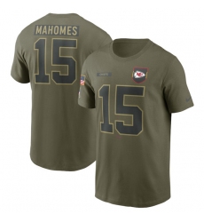 Men's Kansas City Chiefs #15 Patrick Mahomes Olive 2025 Salute to Service Name & Number T-Shirt