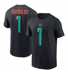 Men's Miami Dolphins #1 Tua Tagovailoa Black 2025 Rivalries Collection Player Name & Number T-Shirt