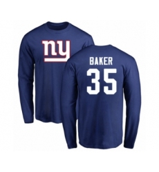Football New York Giants #35 Deandre Baker Royal Blue Name & Number Logo Long Sleeve T-Shirt
