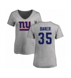 Football Women's New York Giants #35 Deandre Baker Ash Name & Number Logo T-Shirt