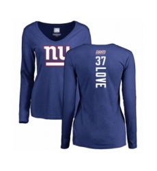 Football Women's New York Giants #37 Julian Love Royal Blue Backer Long Sleeve T-Shirt