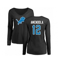 Football Women's Detroit Lions #12 Danny Amendola Black Name & Number Logo Long Sleeve T-Shirt