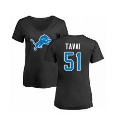Football Women's Detroit Lions #51 Jahlani Tavai Black Name & Number Logo T-Shirt