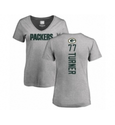 Football Women's Green Bay Packers #77 Billy Turner Ash Backer V-Neck T-Shirt