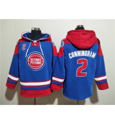 Men's Detroit Pistons #2 Cade Cunningham Blue Red Lace-Up Pullover Hoodie