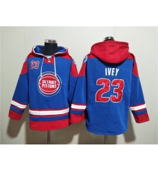 Men's Detroit Pistons #23 Jaden Ivey Blue Red Lace-Up Pullover Hoodie