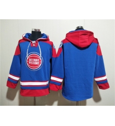 Men's Detroit Pistons Blank Blue Red Lace-Up Pullover Hoodie