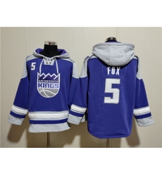 Men's Sacramento Kings #5 De'Aaron Fox Purple Gray Lace-Up Pullover Hoodie