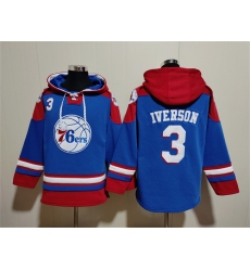 Men's Philadelphia 76ers #3 Allen Iverson Royal Red Lace-Up Pullover Hoodie