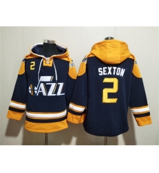 Men's Utah Jazz #2 Collin Sexton Navy Yellow Lace-Up Pullover Hoodie