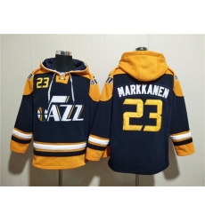 Men's Utah Jazz #23 Lauri Markkanen Navy Yellow Lace-Up Pullover Hoodie