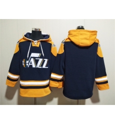 Men's Utah Jazz Blank Navy Yellow Lace-Up Pullover Hoodie