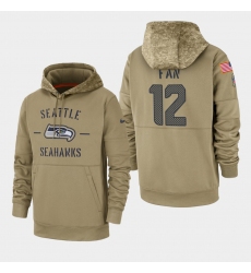 Men's Seattle Seahawks #12th Fan 2019 Salute to Service Sideline Therma Pullover Hoodie - Tan