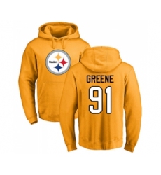 Football Pittsburgh Steelers #91 Kevin Greene Gold Name & Number Logo Pullover Hoodie