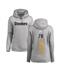 Football Women's Pittsburgh Steelers #78 Alejandro Villanueva Ash Backer Pullover Hoodie