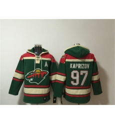 Men's Minnesota Wild #97 Kirill Kaprizov Green Lace-Up Pullover Hoodie