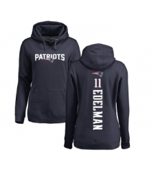 Football Women's New England Patriots #11 Julian Edelman Navy Blue Backer Pullover Hoodie