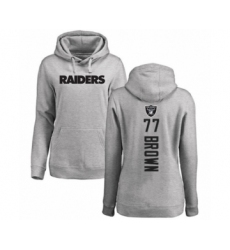Football Women's Oakland Raiders #77 Trent Brown Ash Backer Pullover Hoodie