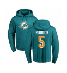 Football Miami Dolphins #5 Jake Rudock Aqua Green Name & Number Logo Pullover Hoodie