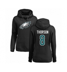 Women's Philadelphia Eagles #8 Clayton Thorson Black Name & Number Logo Pullover Hoodie