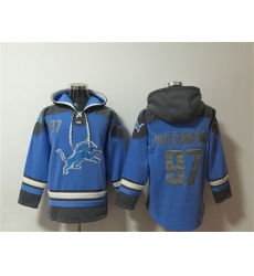 Men's Detroit Lions #97 Aidan Hutchinson Blue Ageless Must-Have Lace-Up Pullover Hoodie