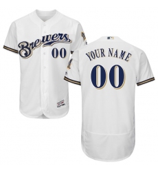 Men's Milwaukee Brewers Majestic Home White Flex Base Authentic Collection Custom Jersey