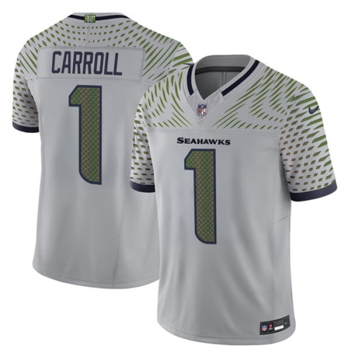 Men's Seattle Seahawks #1 Pete Carroll Gray 2025 F.U.S.E. “Rivalries” Vapor Untouchable Limited Football Stitched Jersey