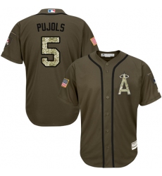 Men's Majestic Los Angeles Angels of Anaheim #5 Albert Pujols Authentic Green Salute to Service MLB Jersey