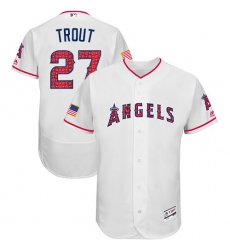 Men's Majestic Los Angeles Angels of Anaheim #27 Mike Trout White Stars & Stripes Authentic Collection Flex Base MLB Jersey