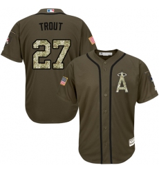 Youth Majestic Los Angeles Angels of Anaheim #27 Mike Trout Authentic Green Salute to Service MLB Jersey