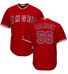 Men's Majestic Los Angeles Angels of Anaheim #56 Kole Calhoun Authentic Red Team Logo Fashion Cool Base MLB Jersey