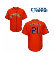 Youth Houston Astros #21 Andy Pettitte Authentic Orange Alternate Cool Base 2019 World Series Bound Baseball Jersey