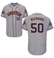 Men's Majestic Houston Astros #50 J.R. Richard Authentic Grey Road 2017 World Series Champions Flex Base MLB Jersey