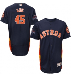 Men's Majestic Houston Astros #45 Carlos Lee Authentic Navy Blue Alternate 2017 World Series Champions Flex Base MLB Jersey