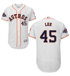 Men's Majestic Houston Astros #45 Carlos Lee Authentic White Home 2017 World Series Champions Flex Base MLB Jersey