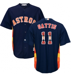 Men's Majestic Houston Astros #11 Evan Gattis Authentic Navy Blue Team Logo Fashion Cool Base MLB Jersey
