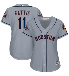 Women's Majestic Houston Astros #11 Evan Gattis Authentic Grey Road 2017 World Series Champions Cool Base MLB Jersey