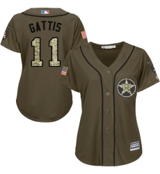 Women's Majestic Houston Astros #11 Evan Gattis Replica Green Salute to Service MLB Jersey